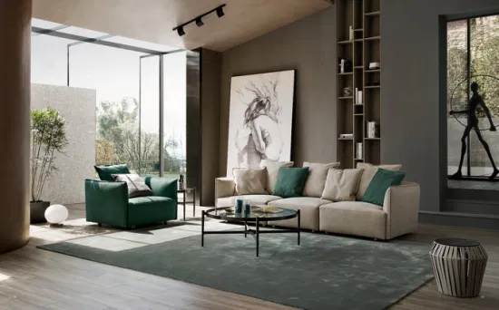 Villa contemporánea de lujo, conjunto de sala de estar italiano, esquina de tela, sofá diván moderno seccional, muebles para el hogar